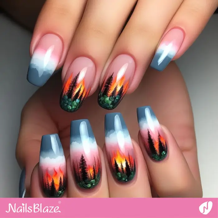 Climate Change and Forest Fires Nail Design | Climate Crisis Nails - NB3194
